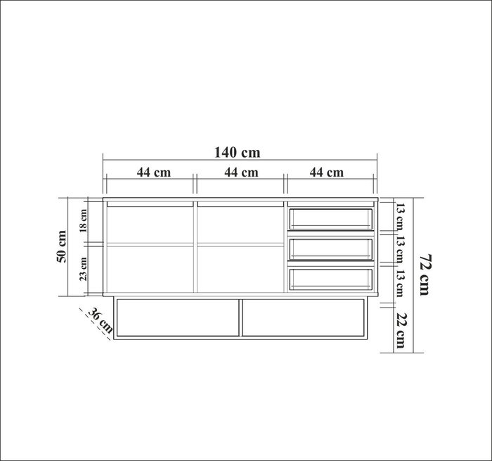 Hanah Home Consola Moderna-Industrial Nogal y Negro, Mueble con 3 Cajones y Estantes, Tablero Melamina 18mm, Patas Metálicas, Ancho 140cm Alto 72cm Fondo 36cm